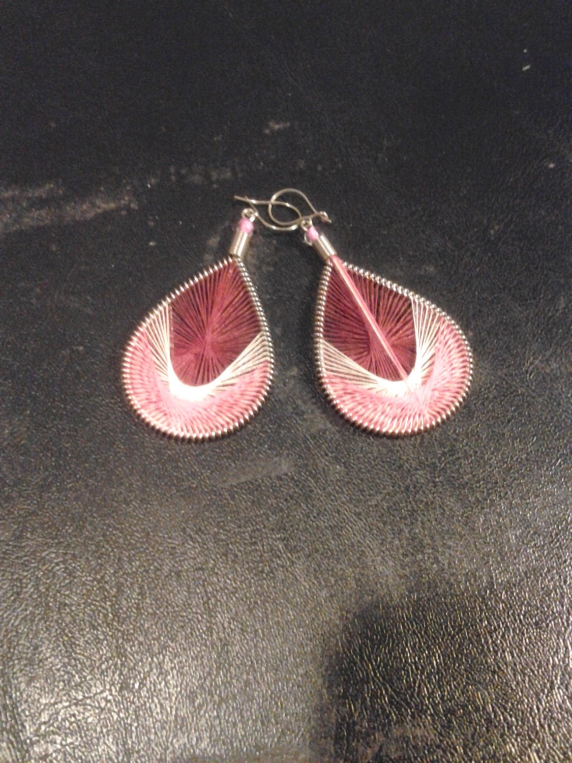 Small Brand New Pink And Burgundy Dangled Thread Earrings