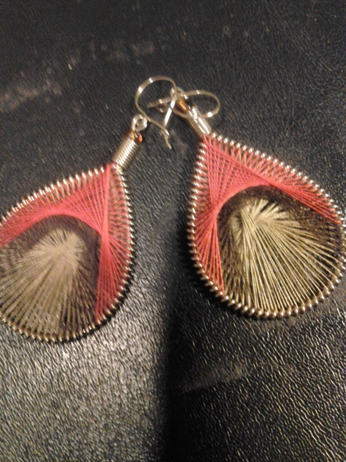 Small Brand New Red And Brown Dangled Thread Earrings