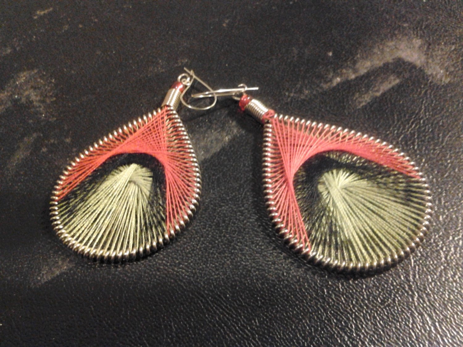Small Brand New Red, Black, Green Dangled Thread Earrings