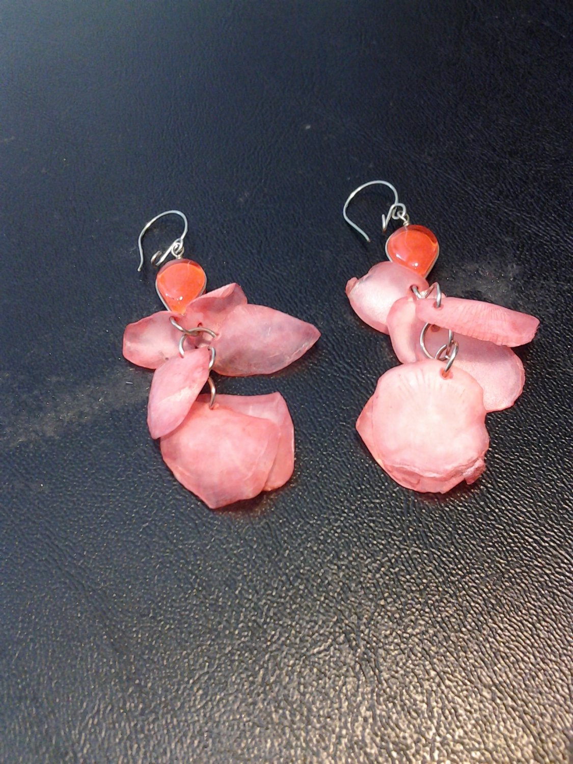 Brand New Beautiful Painted Skin Fish Orange-Red Dangled Earrings