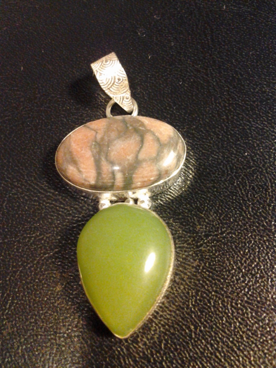 Brand New Beautiful 2 Inch Brown And Green Stoned Pendant