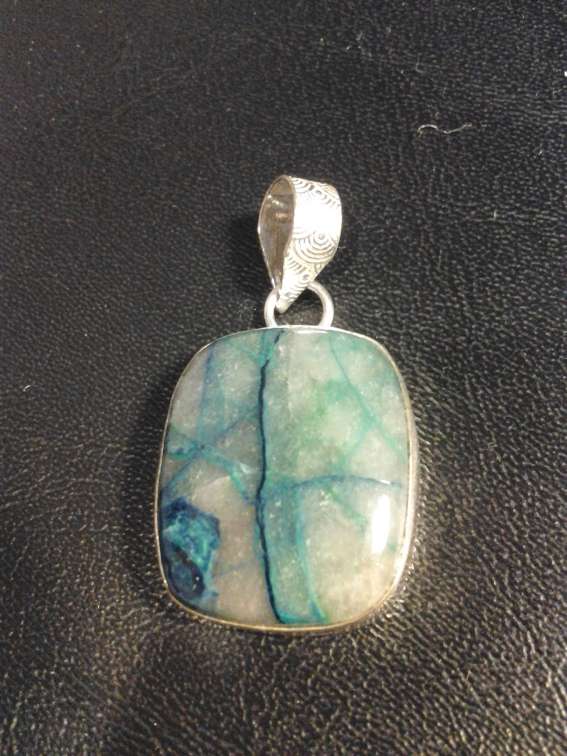 Brand New Beautiful Green And Blue Stoned Silver Pendant