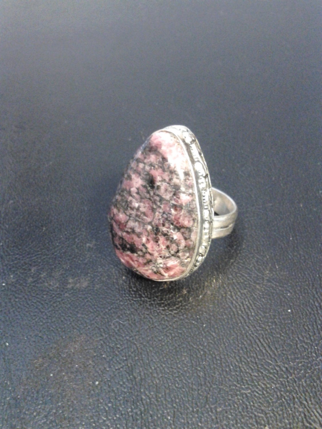 Brand New Bold Black And Pink Stone Silver RING SZ 9.25
