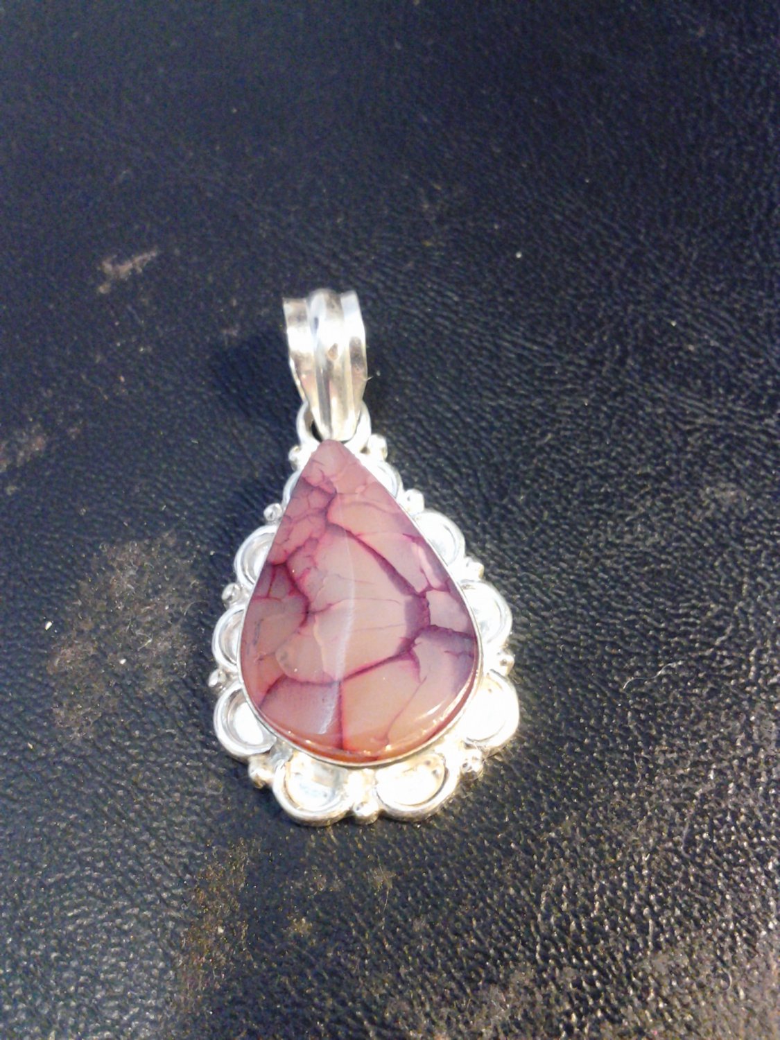 Brand New Beautiful Unique Burgundy SilverSnakeskin Design Pendant