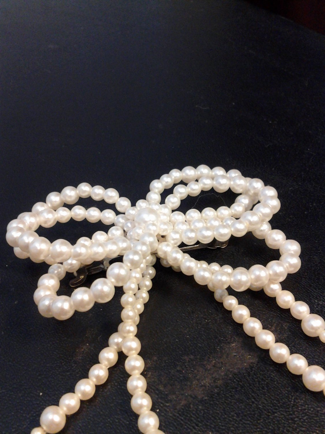 Cute Faux White Pearl Hair Bow Clip
