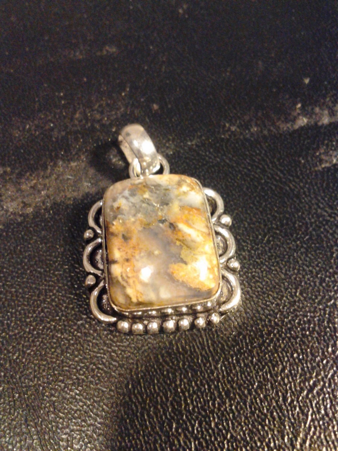 Brand New Beautiful Vintage Earth Tone Silver Pendant