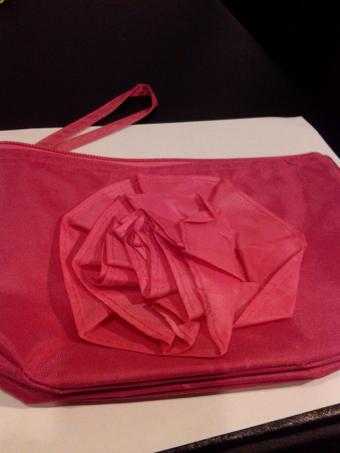Brand New Small Fushia Pink Vinyl Makeup Bag/Purse Front Flower