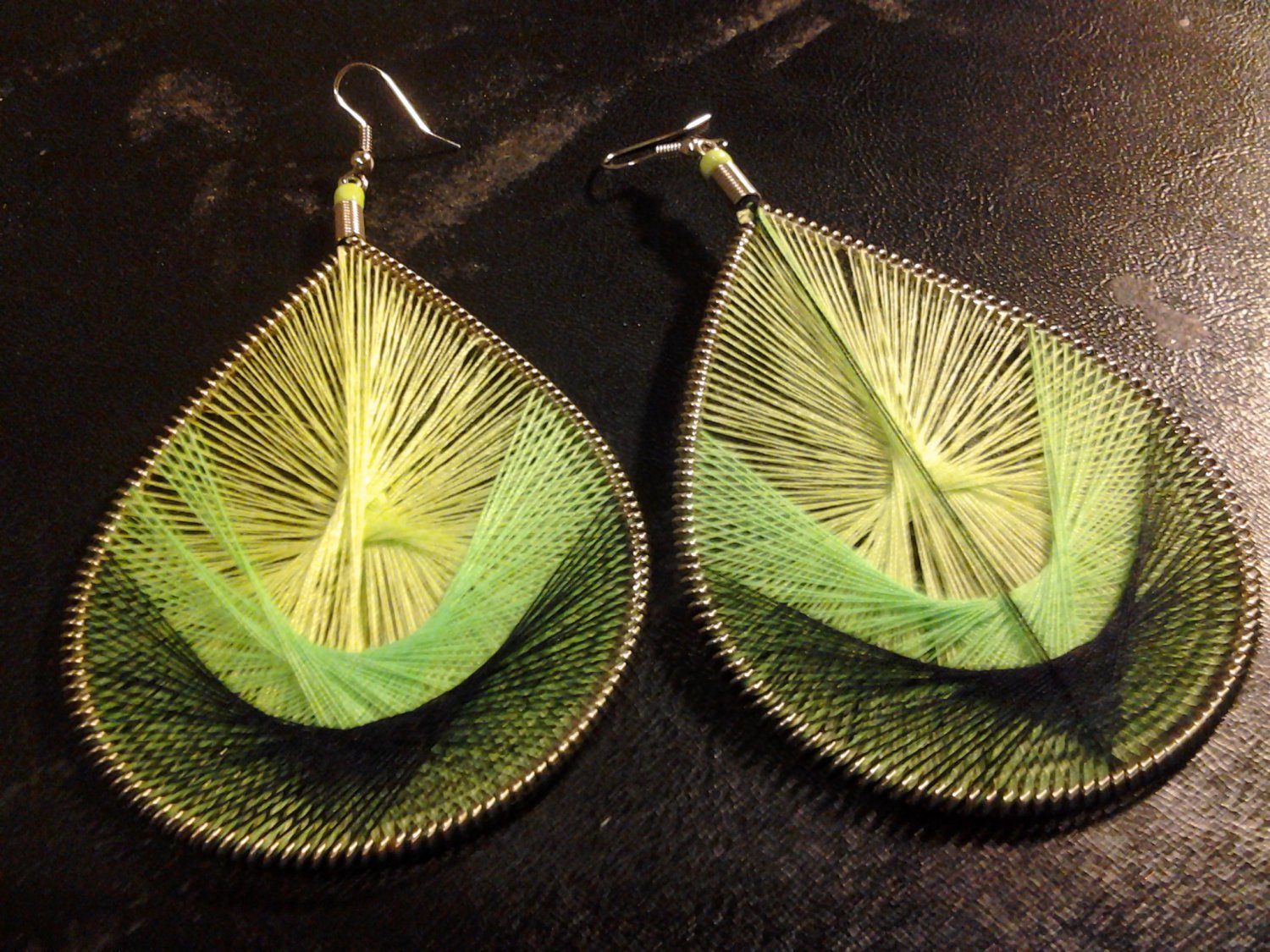 Brand New Beautiful Ex-Large Green And Black Thread Dangled Earrings