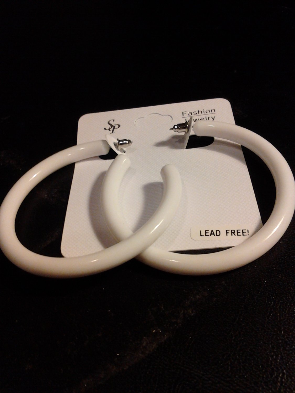 Brand New Beautiful Big Bold White Hoop Lead- Free Earrings