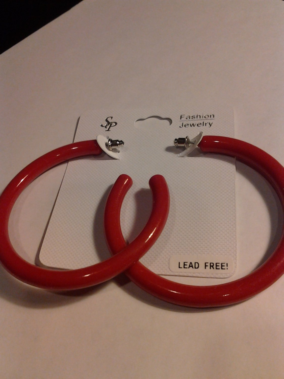Brand New Beautiful Big Bold Red Hoop Lead-Free Earrings