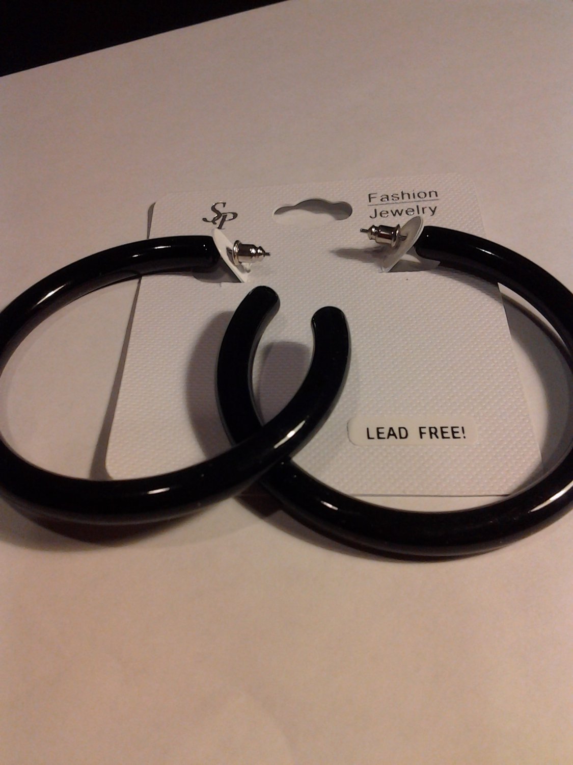 Brand New Beautiful Big Bold Black Hoop Lead-Free Earrings