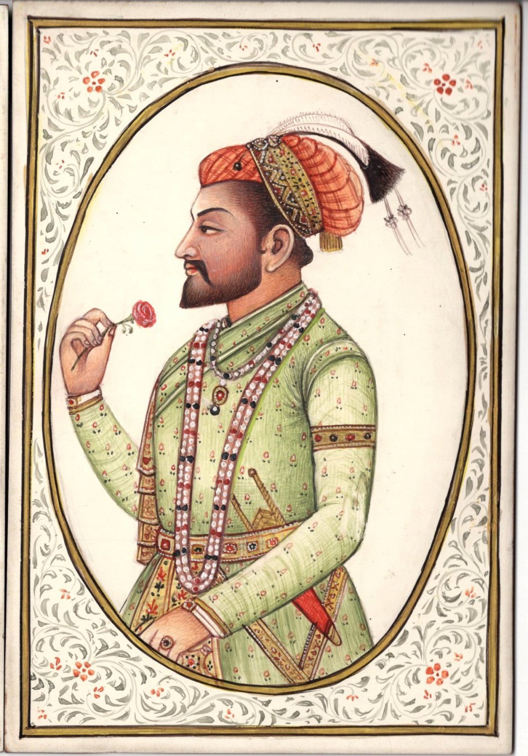 Mughal Painting Handmade Indian Royalty Portrait Art Shah Jahan Mumtaz