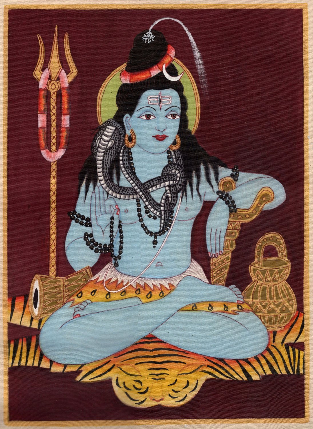 Shiva Mahadev Art Handmade Oil on Canvas Indian Hindu Spirit God Folk