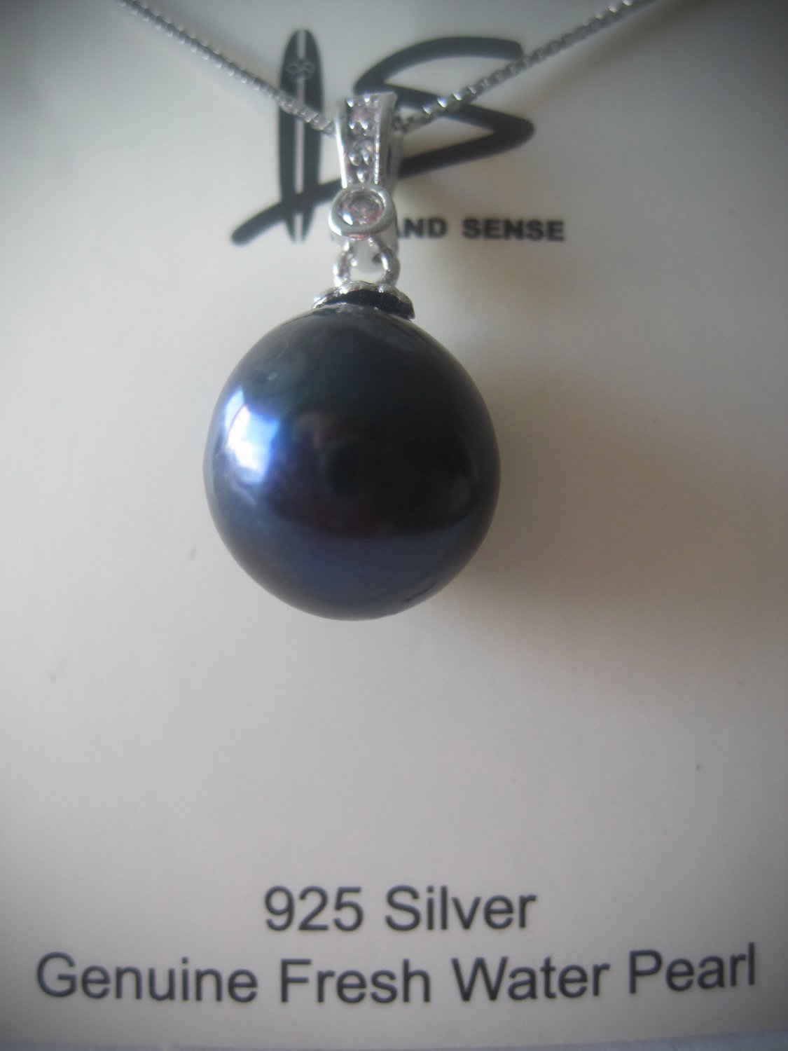 Genuine Fresh Water Pearl & Zirconia Silver Pendant Necklace