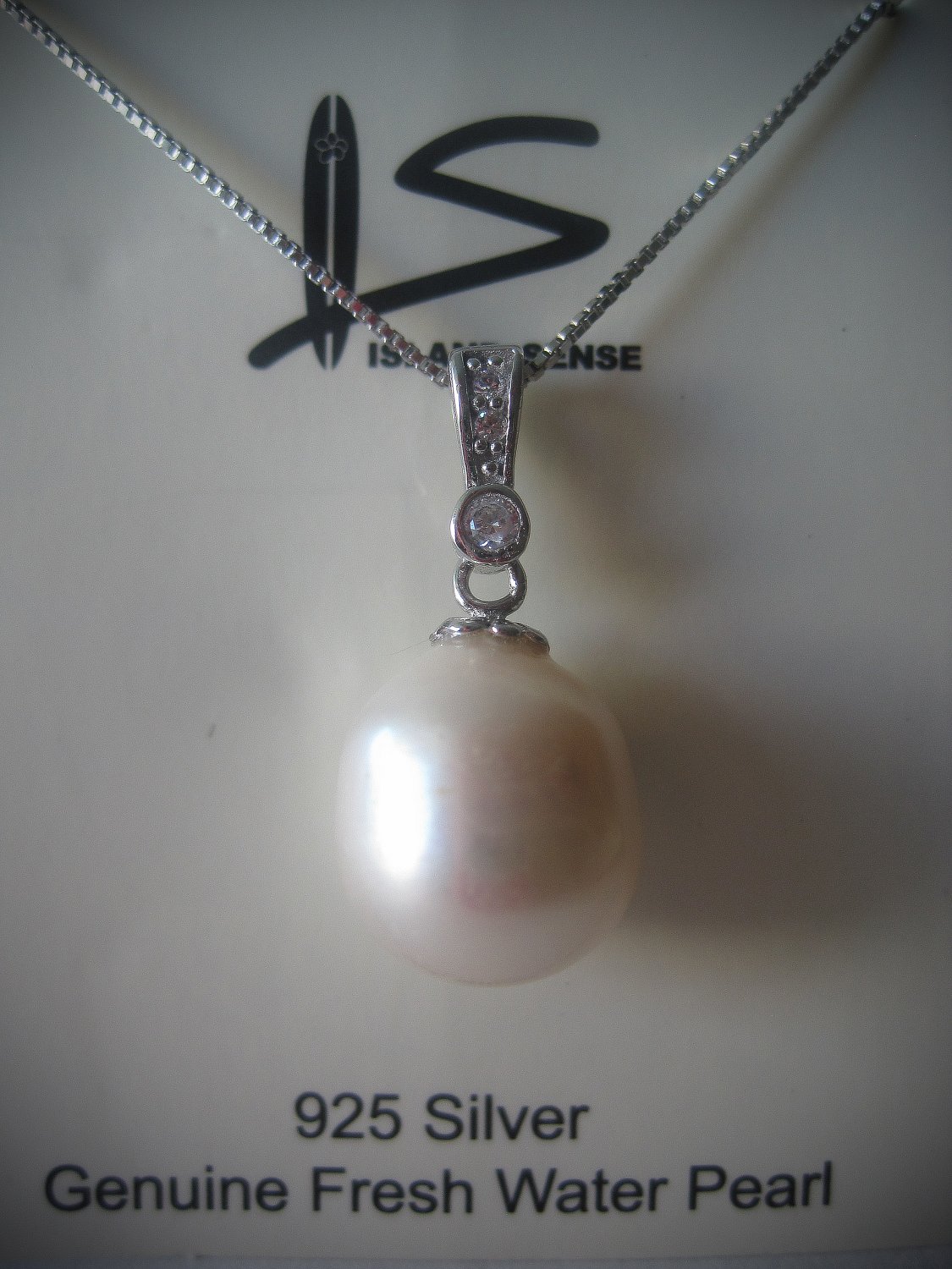 Genuine Fresh Water Pearl & Zirconia Silver Pendant Necklace
