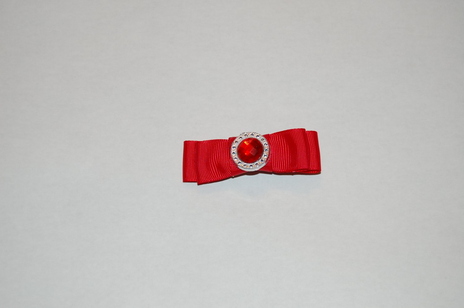 Red Ribbon Hair Clip with Gemstone Center Hair Clip