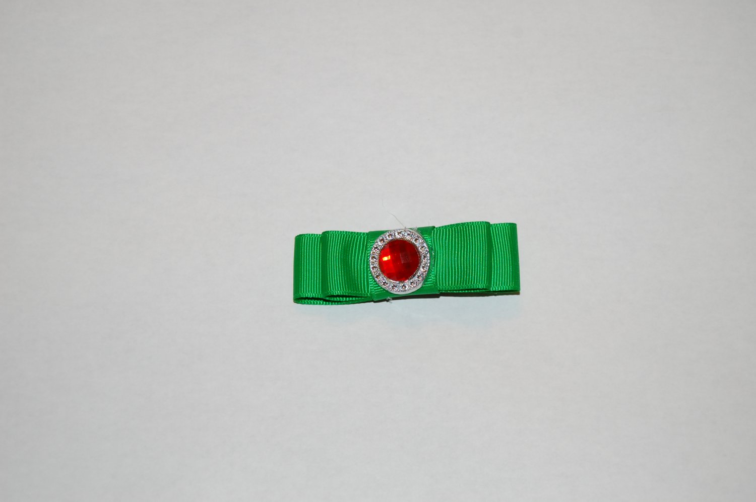 Green Ribbon Hair Clip with Gemstone Center, Hair Clip