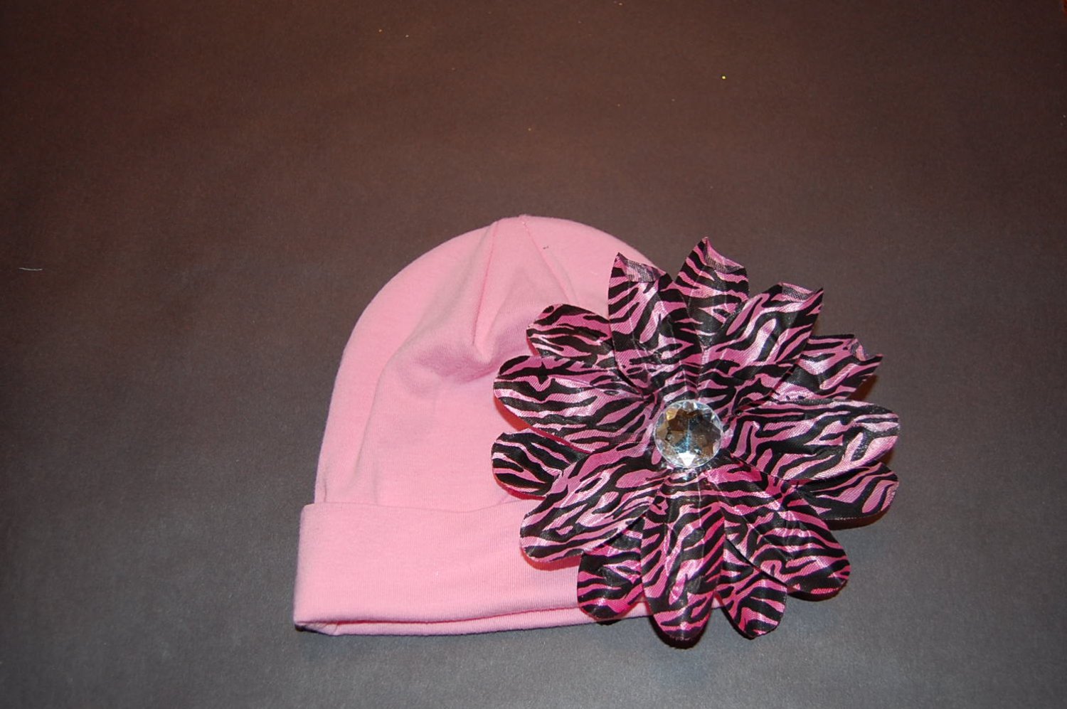Cotton Pink Hat with 4 1/2" Pink/Black Zebra Tropical Lilly