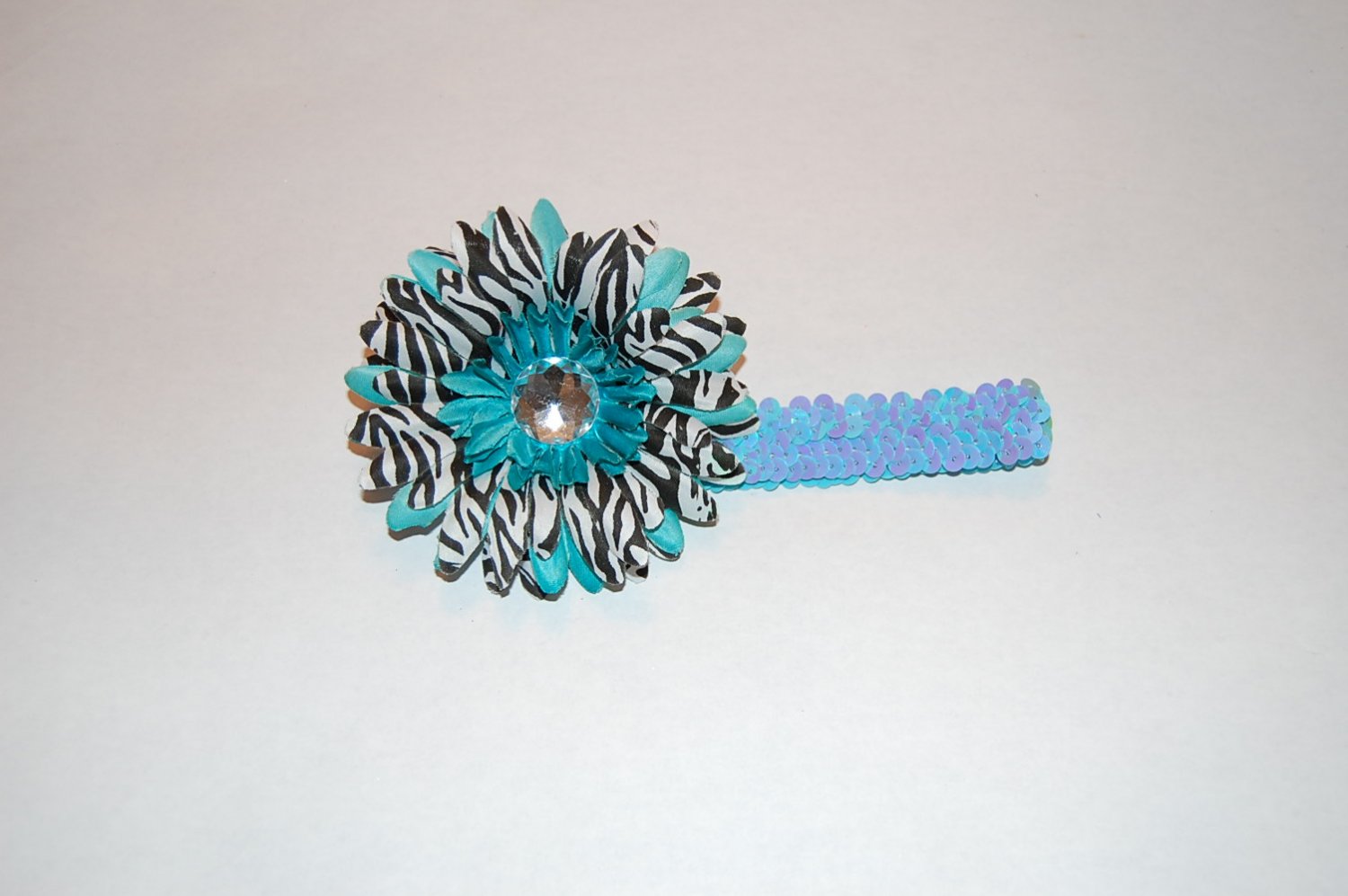 4"Layered Zebra Daisy, 1" Sequined Headband, Blue/Blue