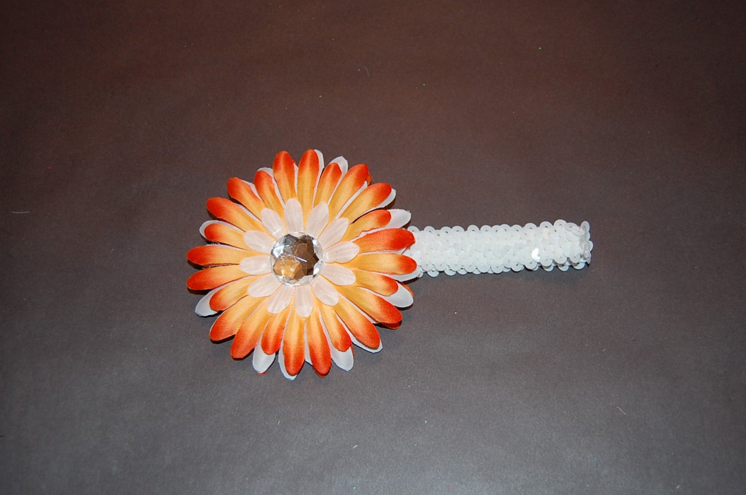 White 1" Sequins Headband with 4" Sunshine Mix Daisy