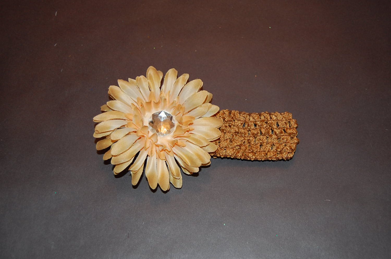 Toffee Crocheted Headband with 4" Fluffy Tan daisy