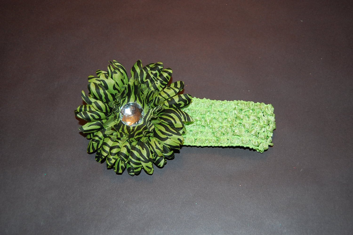 Acid Green Crocheted Headband with 4" Green/Black Zebra Daisy