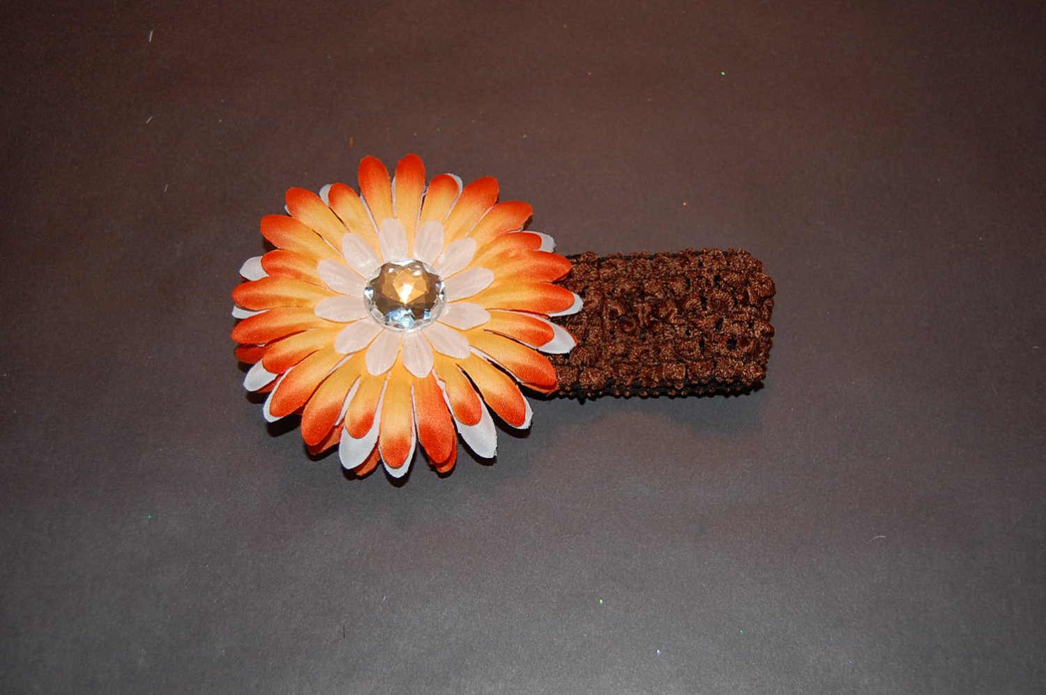 Brown Crocheted Headband with 4" Sunshine Mix Daisy