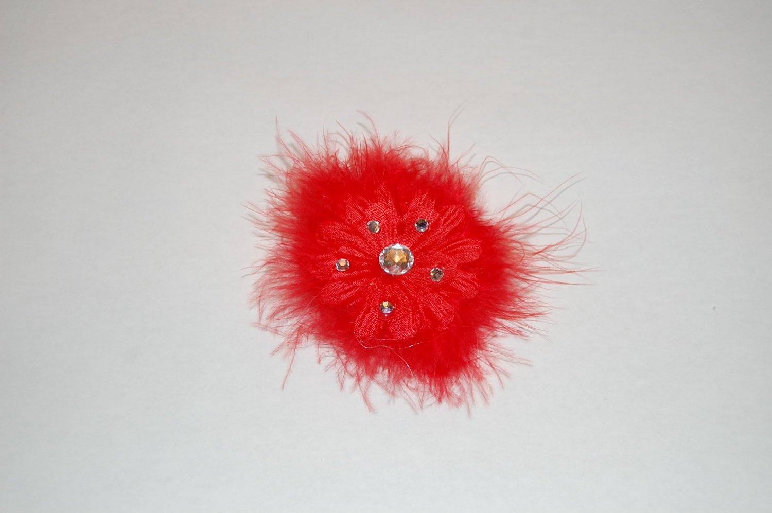2" Daisy, Maribou, Jeweled- red, Hair Clip
