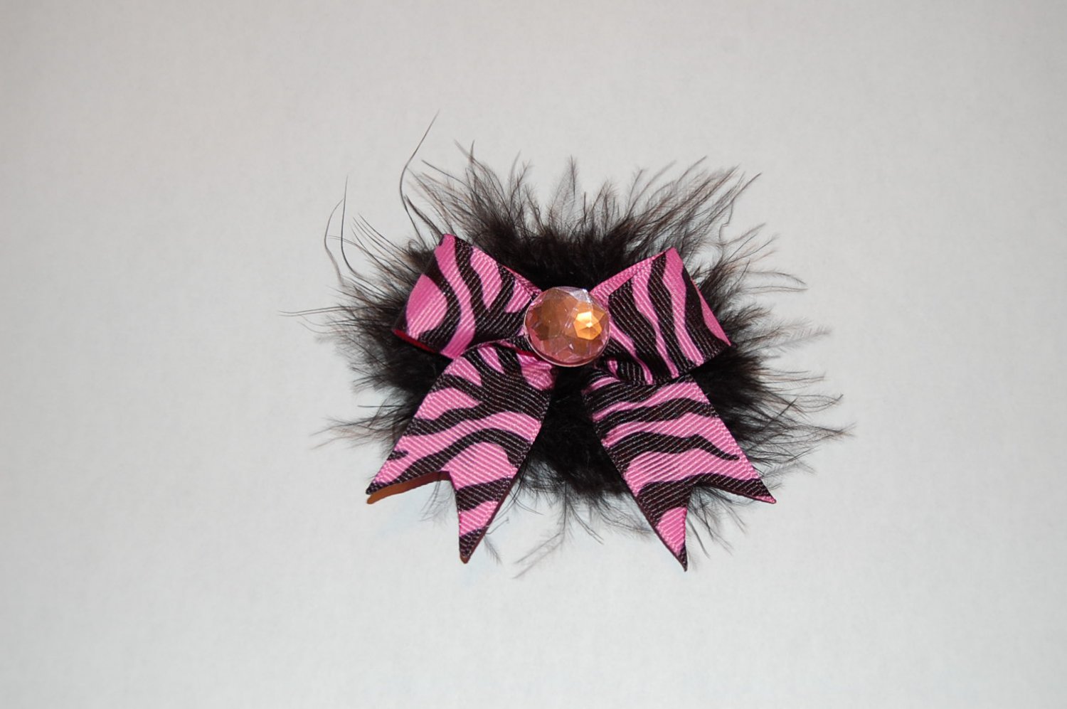 Animal Print Bow with Maribou-Pink Zebra/Black
