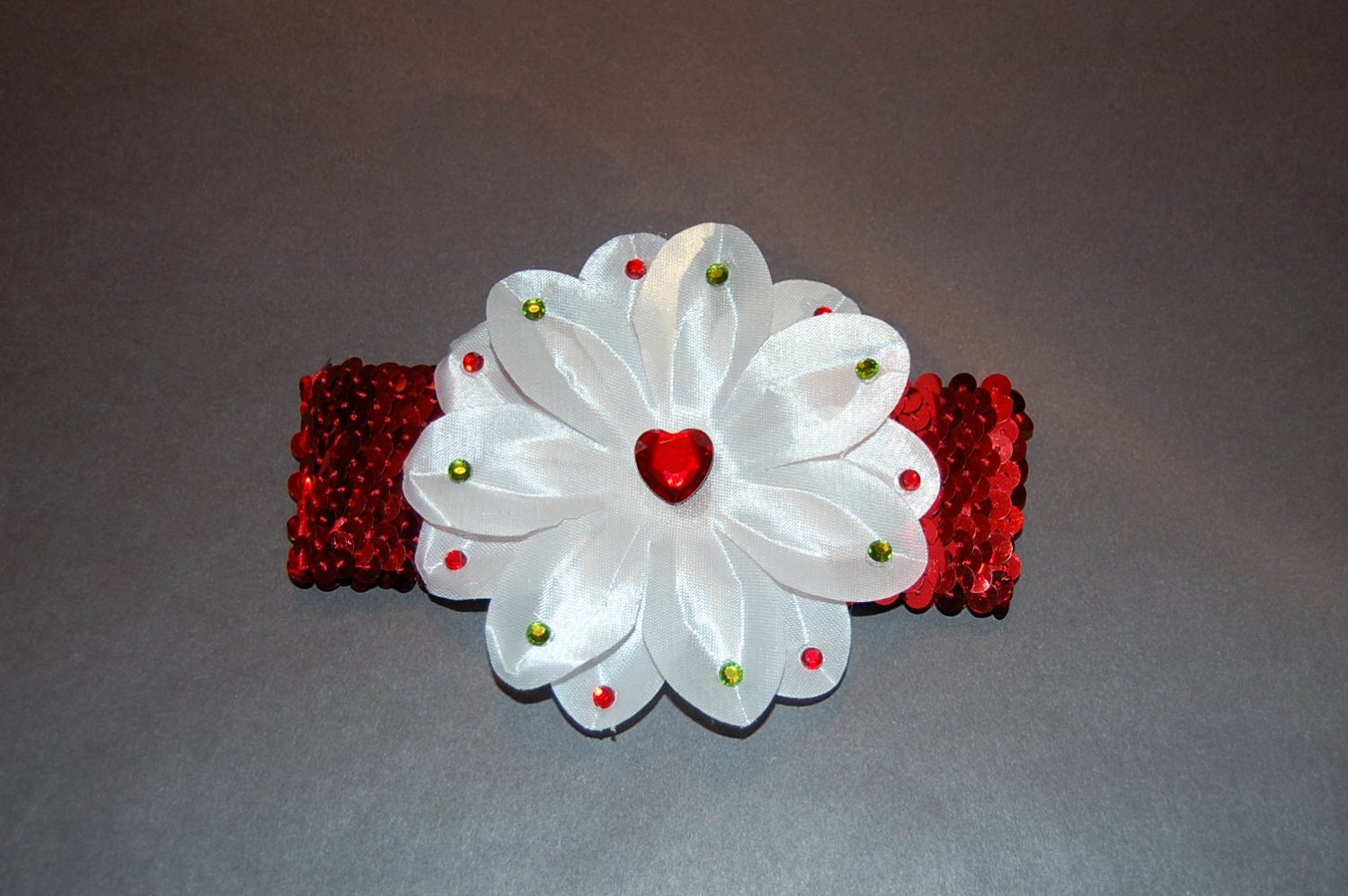 4.5" Tropical Lilly with Embellishments, Sequinned Headband-white/Red