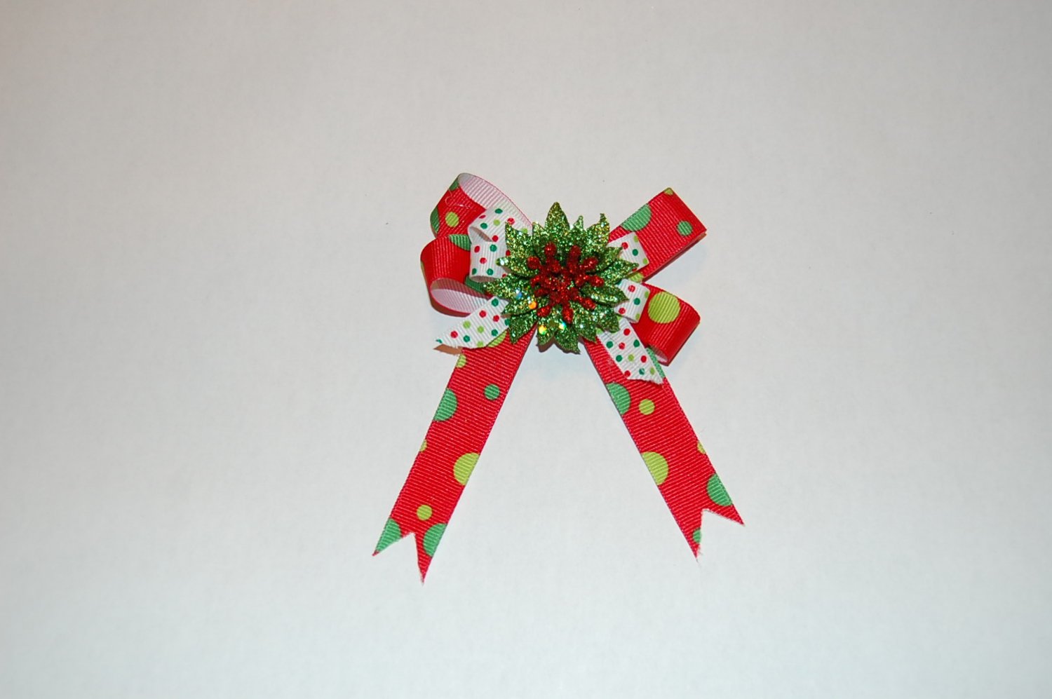 Boutique Layered Bow, Red Print/Pattern, Floral Center, Hair Clip