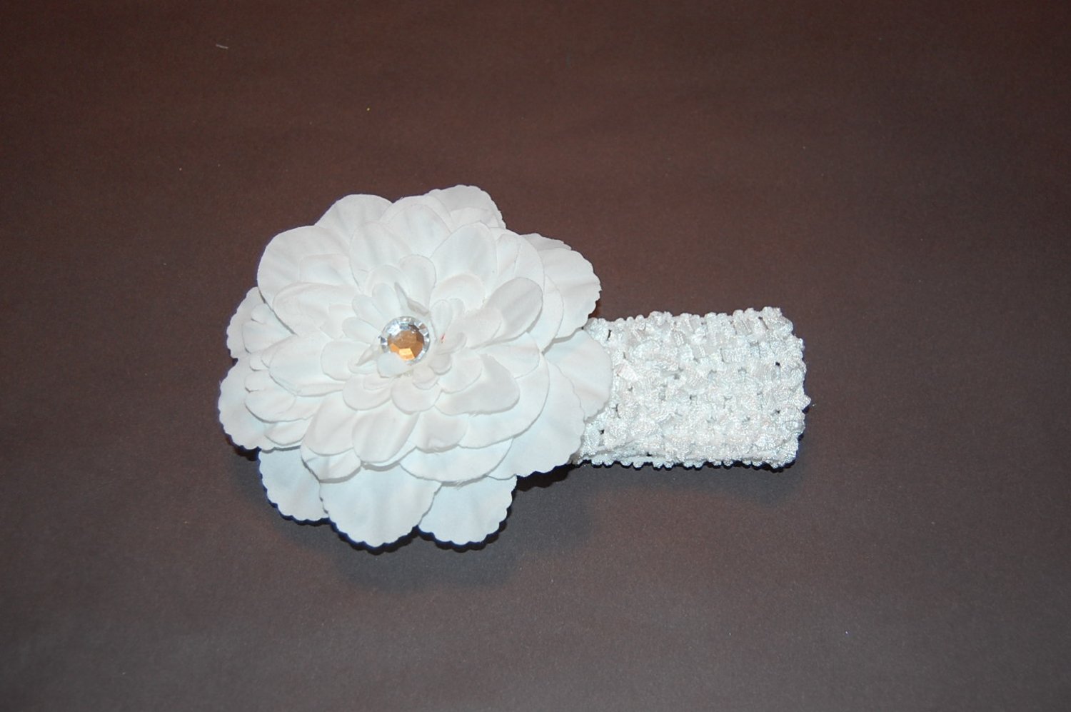 4" Peony, Crocheted Headband, White/White