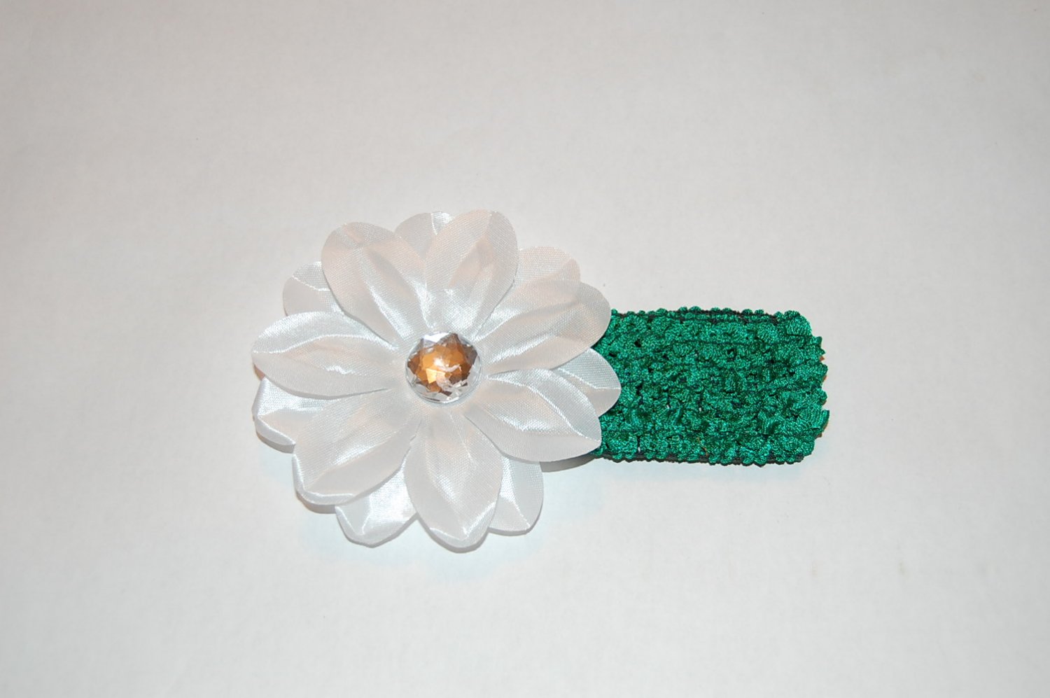 4" Tropical Lilly, Crocheted Headband, White/ Green