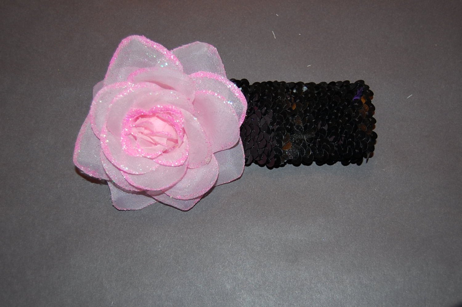 Glitter Rose, 2" Sequin Headband, Pink/Black