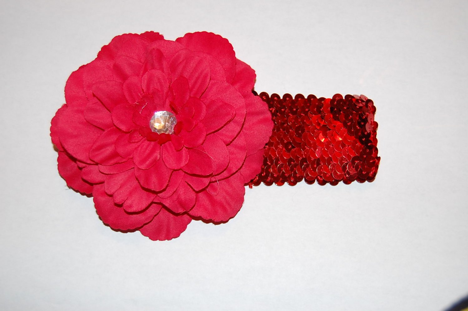 4" Peony, Crocheted Headband, Red/Red