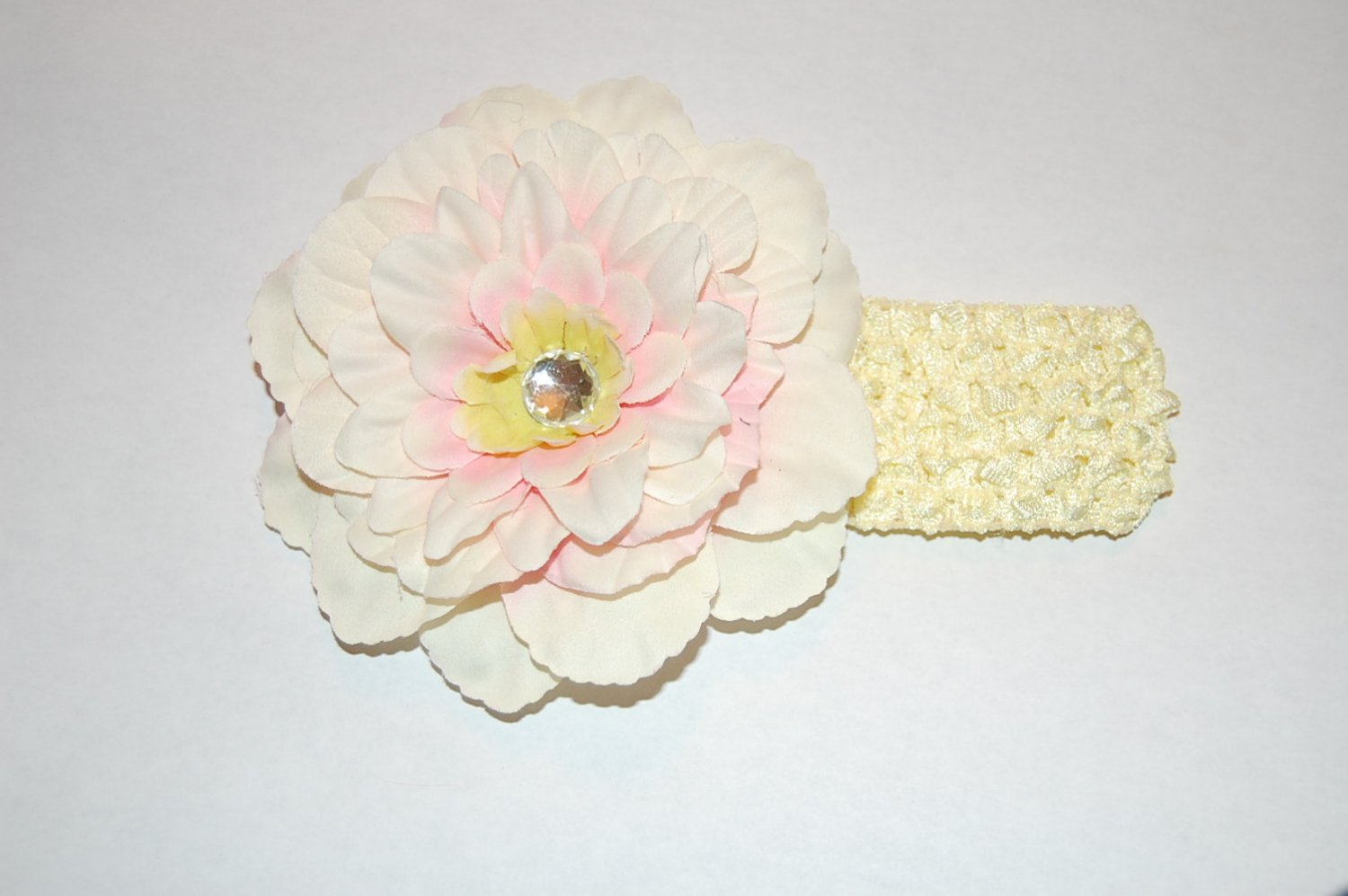 4" Peony, Crocheted Headband, Pink/White/Yellow/ Pale Yellow