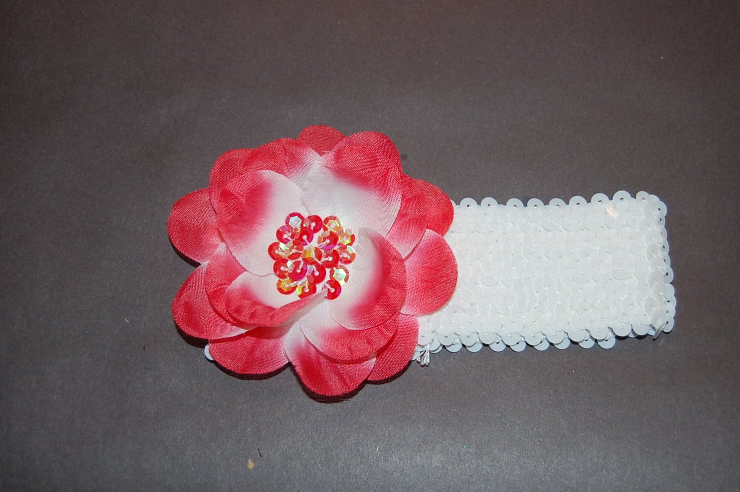 Sequined Flower, 2" Sequined Headband, Pink/White/White