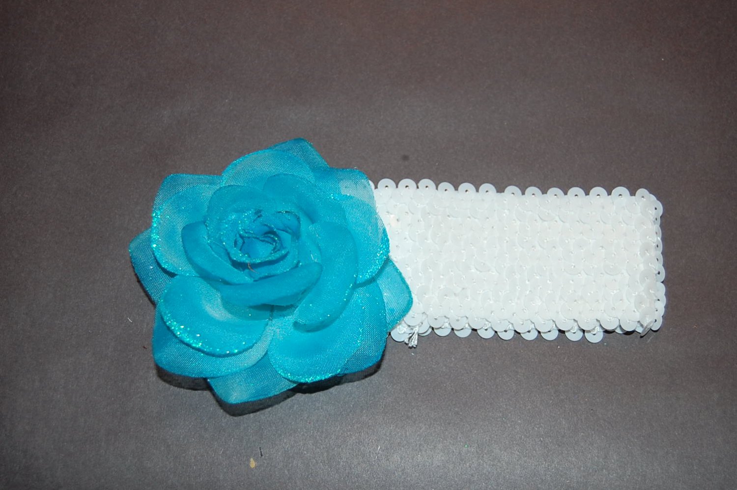 Glitter Rose, 2" Sequined Headband, Turquoise/White
