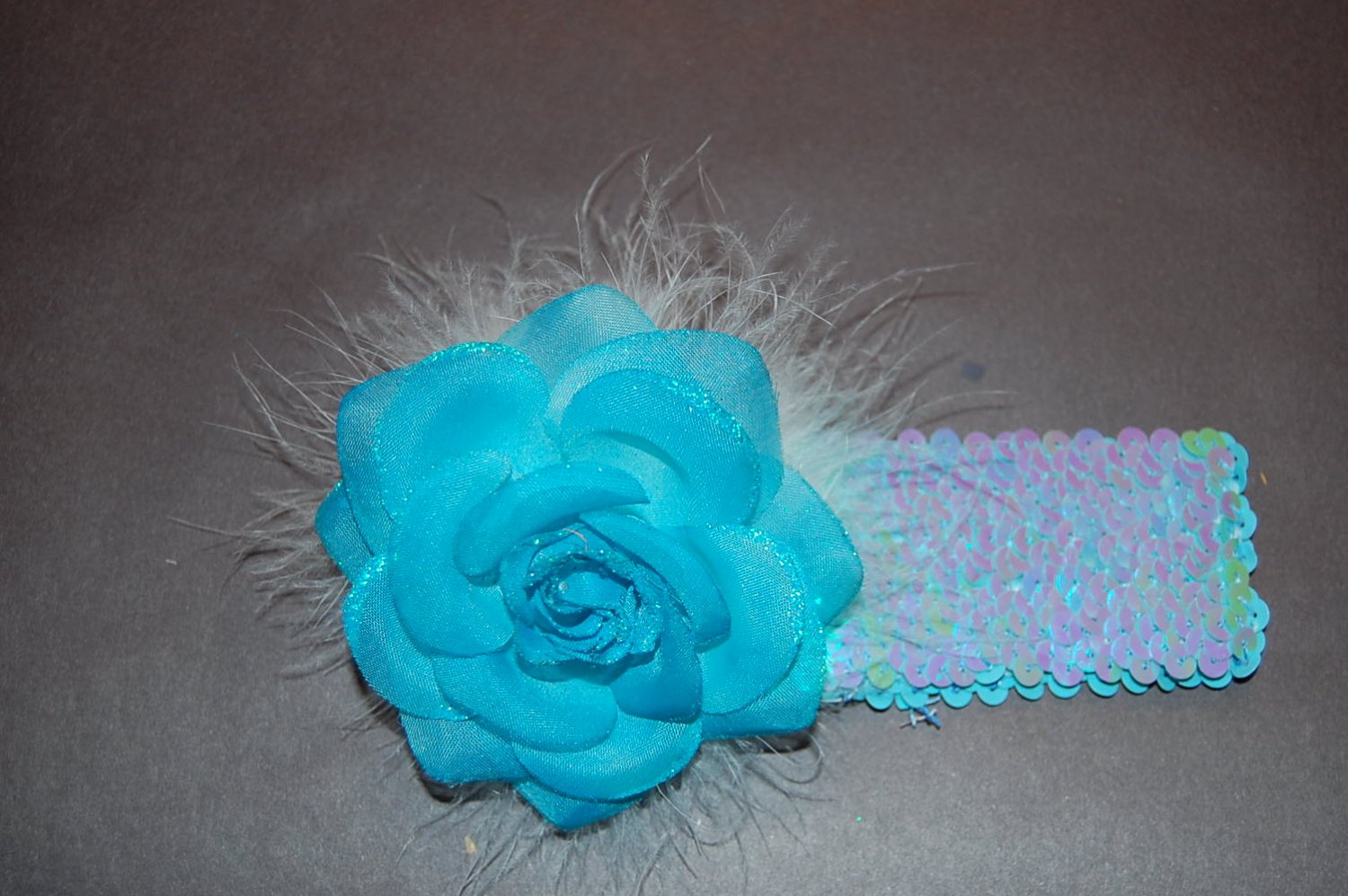 Glitter Rose, Marabou, 2" Sequined Headband, Blue/Blue