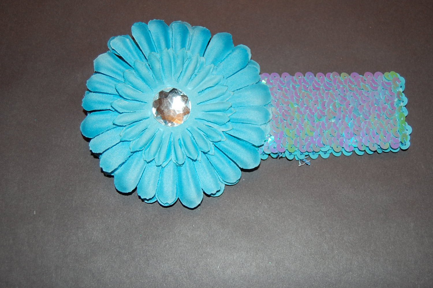 4" Flat Daisy, 2" Seqioned Headband, Blue/Blue