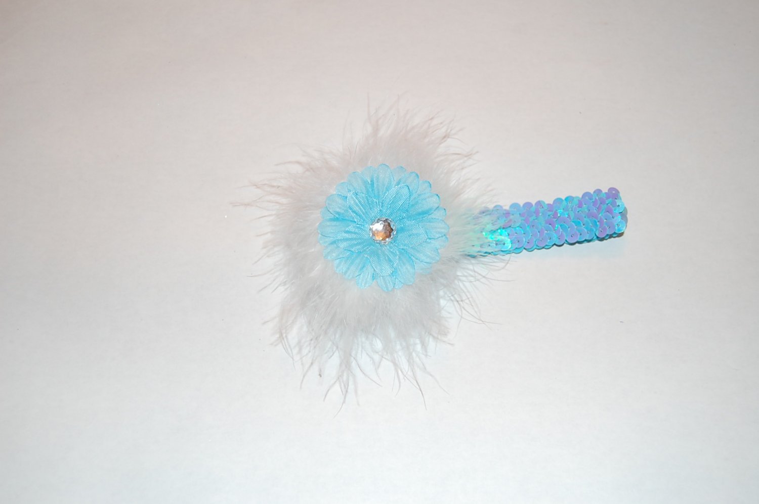 2" Daisy, Marabou, 1" Sequined Headband, Blue/Blue