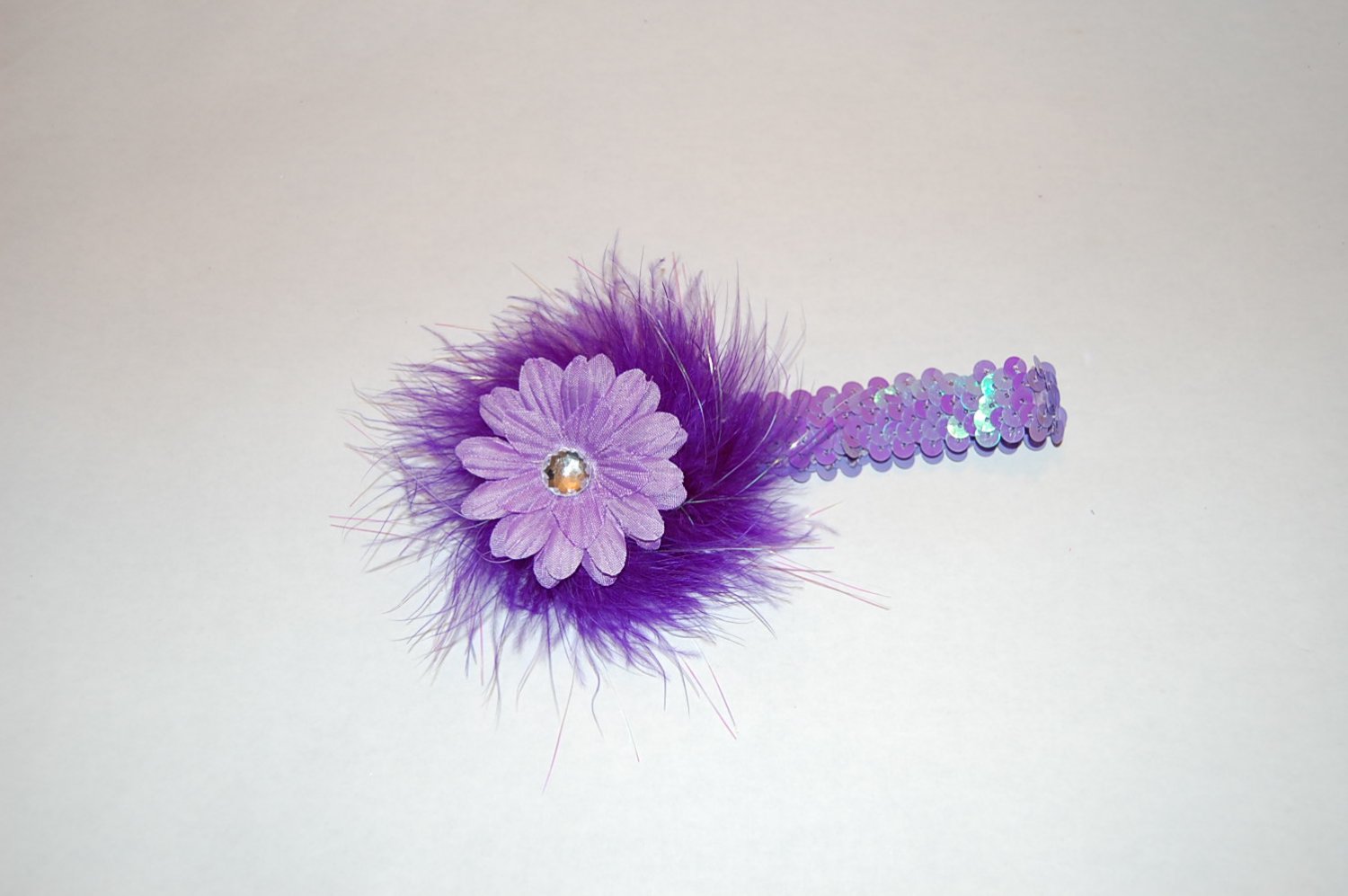 2" Daisy, Purple Marabou,1" Sequin Headband, Lavender/Lavender