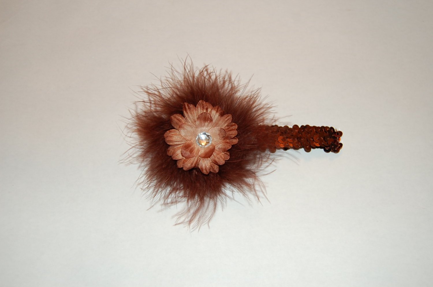 2" Daisy- Two-Toned, Brown Marabou, 1" Sequin Headband, Brown/Brown