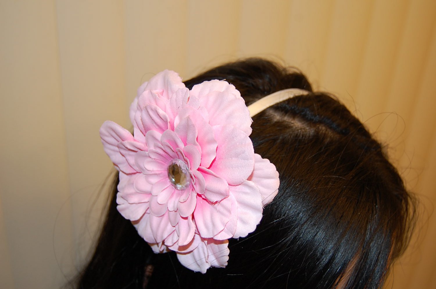 Hard Headband, Satin Finish, 4" Peony, Pink/White
