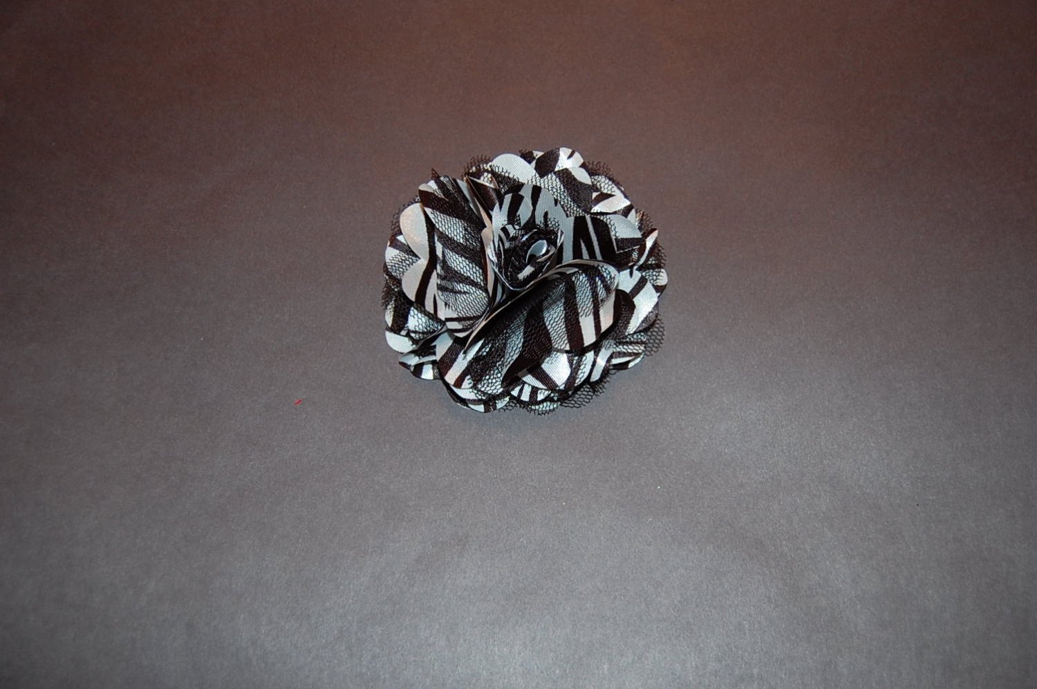 Silk Mesh Flower on Alligator Clip, Black/White Zebra