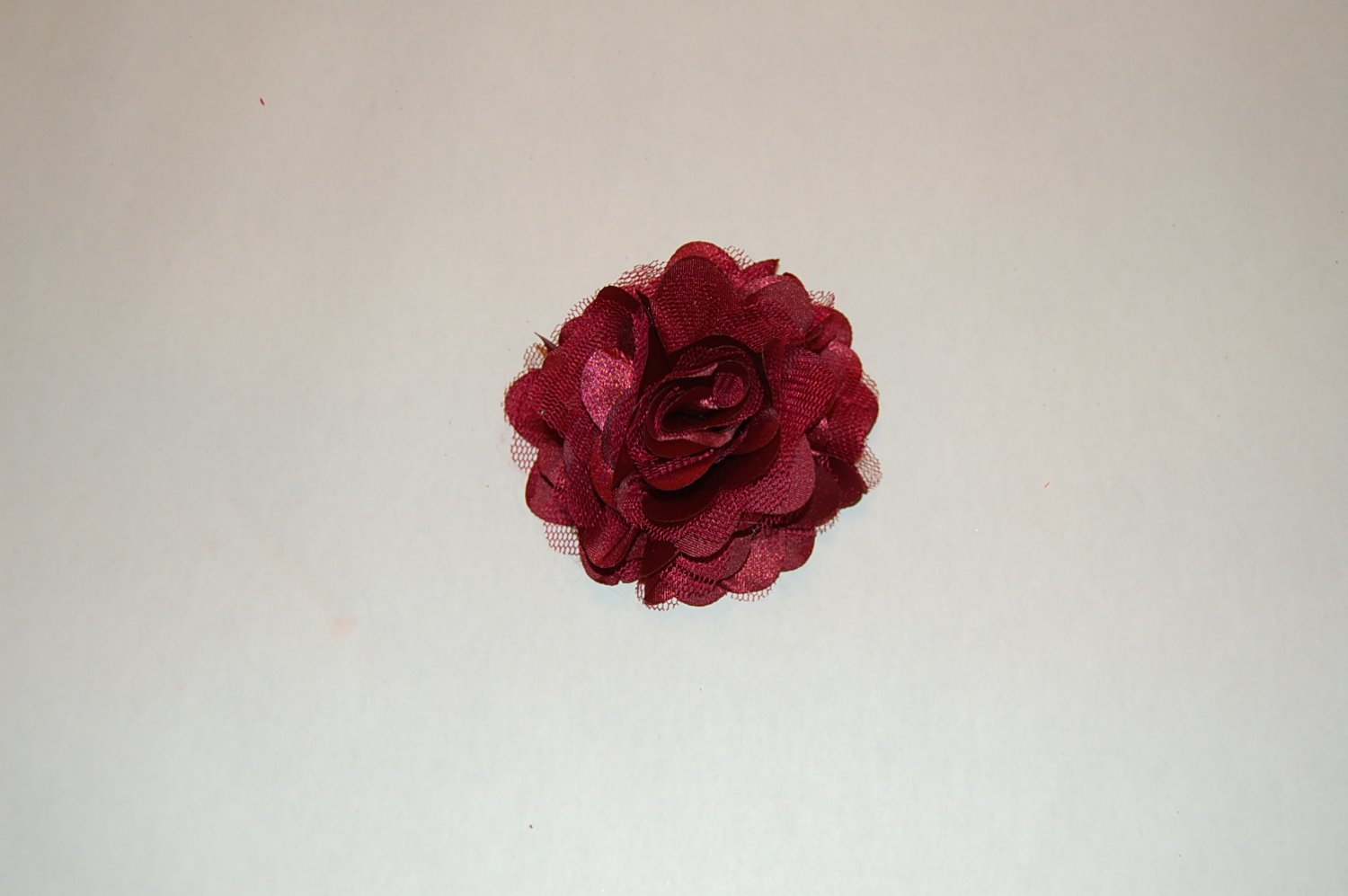 Satin Mesh Flower, On Alligator Clip, Burgundy