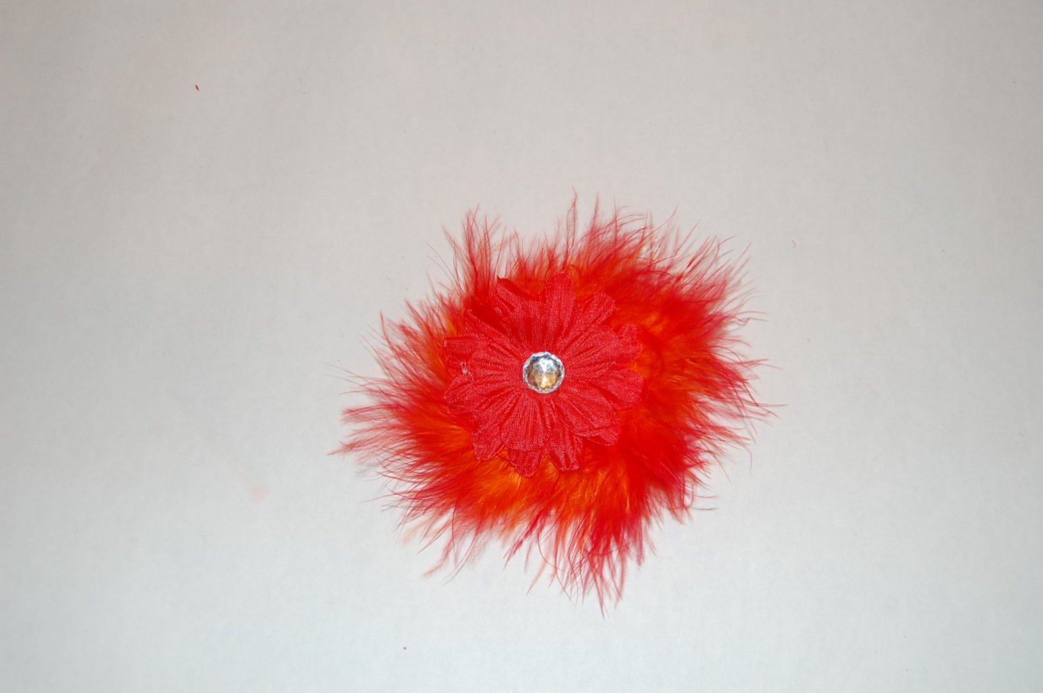 2" Daisy, Marabou, on Alligator Clip, Red/Red
