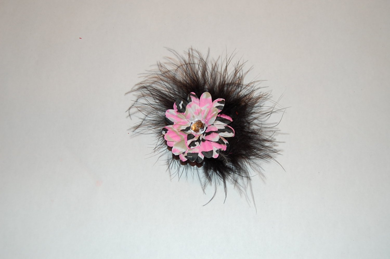 2 " Daisy, Marabou, on Alligator Clip, Camouflage/Black