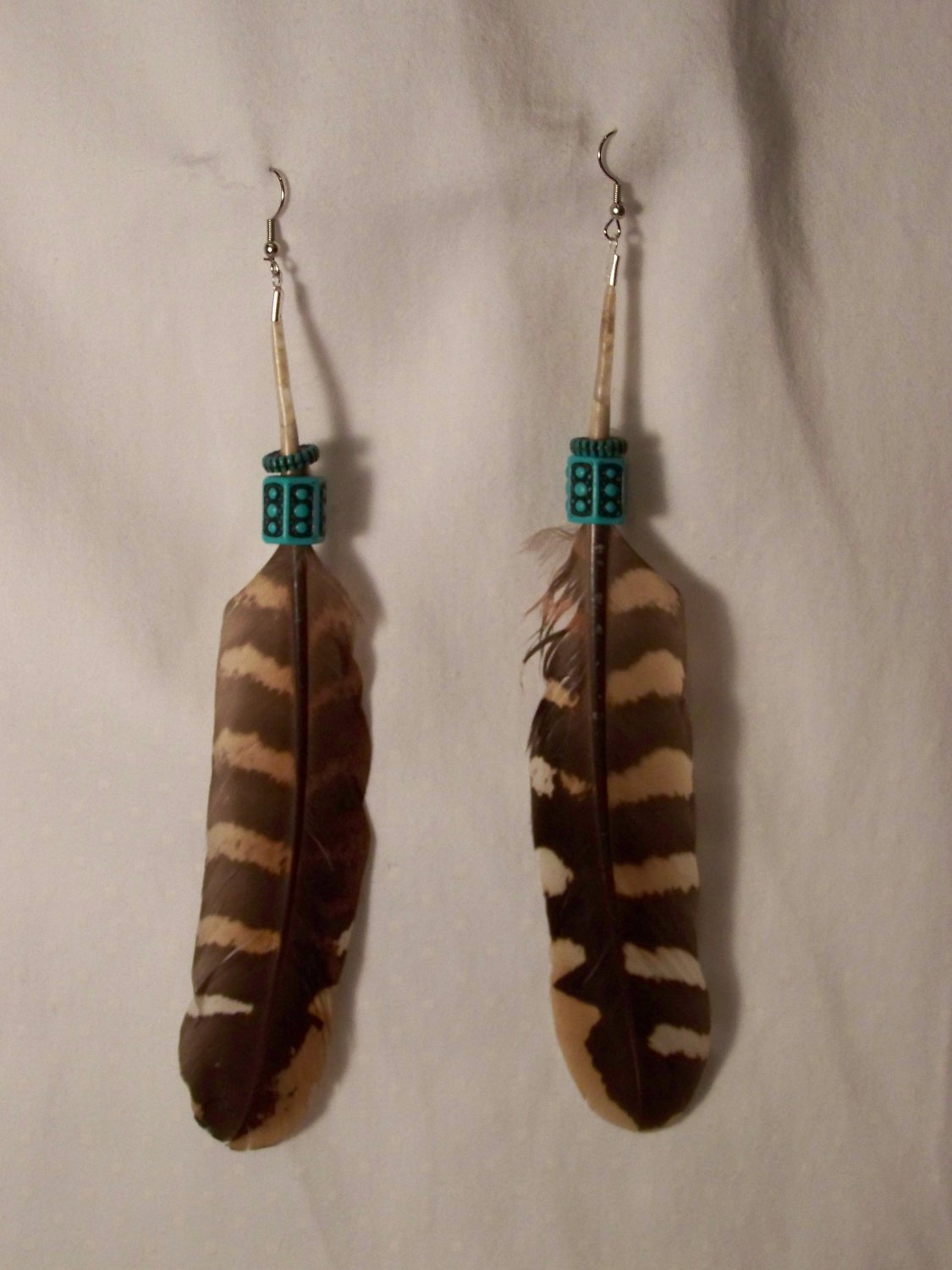 Beaded Two Feather Earrings