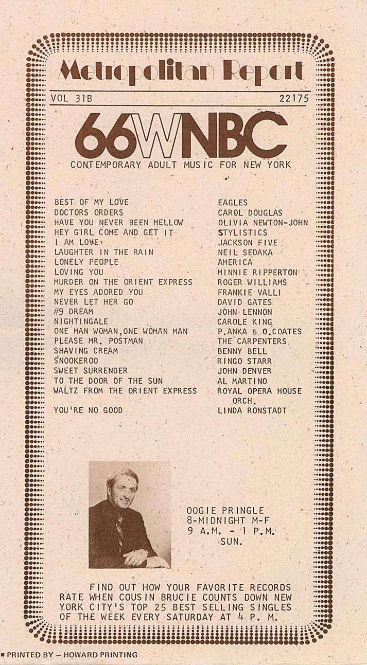 WNBC Oogie Pringle March 12, 1975 and Bob Vernon 3-27-75 4 CDs